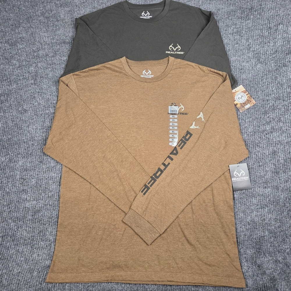 2 Pack Realtree Outfitters Mens XL Long Sleeve Graphic T-Shirts Green Brown NEW